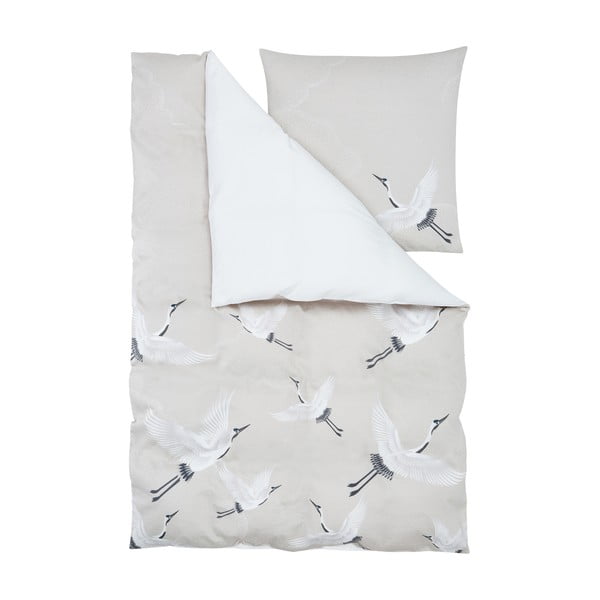 Бяло и бежово спално бельо за единично легло от памучен сатен , 135 x 200 cm Yuma - Westwing Collection