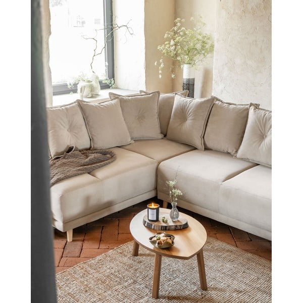 Бежов велурен разтегателен диван (ляв ъгъл) Lazy Lukka - Miuform-image-4