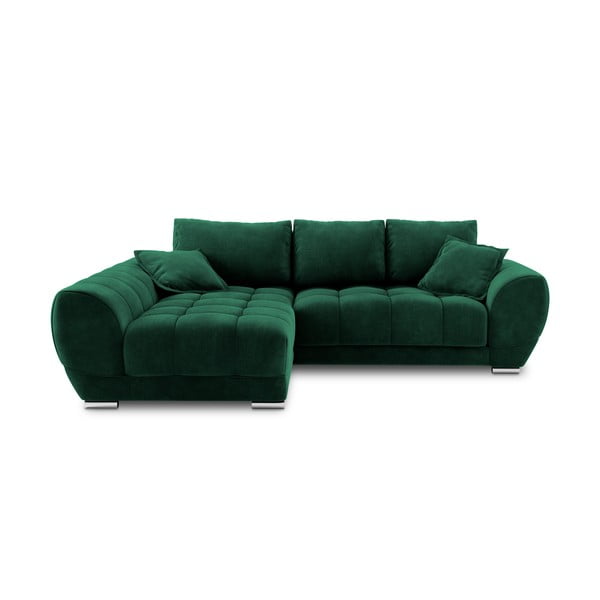Светлозелен ъглов разтегателен диван с кадифена тапицерия , ляв ъгъл Nuage - Windsor & Co Sofas