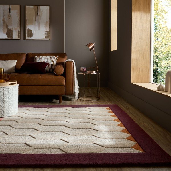 Бордо/в естествен цвят ръчно изработен вълнен килим 160x230 cm Apex Border Wool – Flair Rugs-image-2