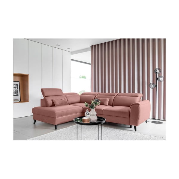 Розов кадифен разтегателен ъглов диван с място за съхранение (ляв ъгъл L форма) Noble – ELTAP-image-1