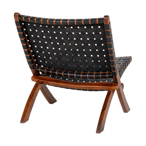 Черно кожено кресло с плетка Perugia - House Nordic-image-4