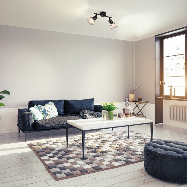 Черно осветително тяло за таван с метален и ратанов абажур 10x28 cm Straw – Fischer & Honsel-image-1