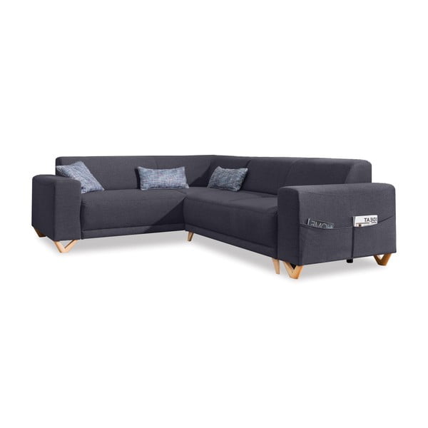 Антрацитен разтегателен/с място за съхранение ъглов диван (ляв ъгъл/L форма) Classy Sophie – Miuform