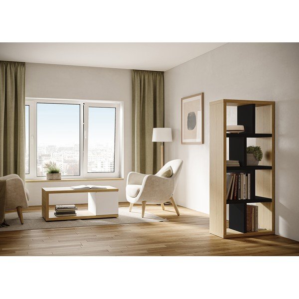 Етажерка за книги в дъбов декор в черен и естествен цвят 70x159 cm Berlin - TemaHome-image-1