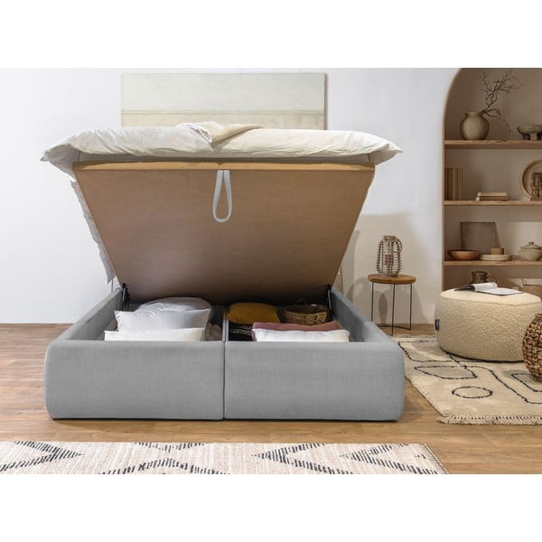 Светлосиво тапицирано двойно легло с решетка и място за съхранение 180x200 cm Jade - Bobochic Paris-image-4