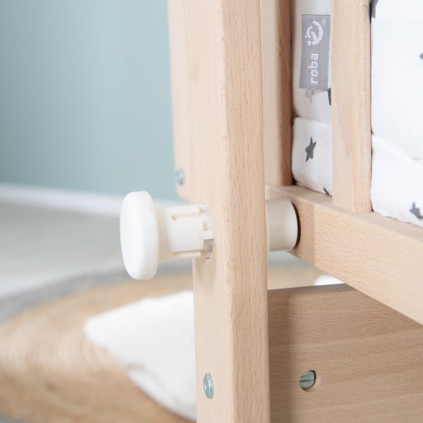 Люлка 40x90 cm от масивен бук на колелца/с балдахин в естествен цвят – Roba-image-3