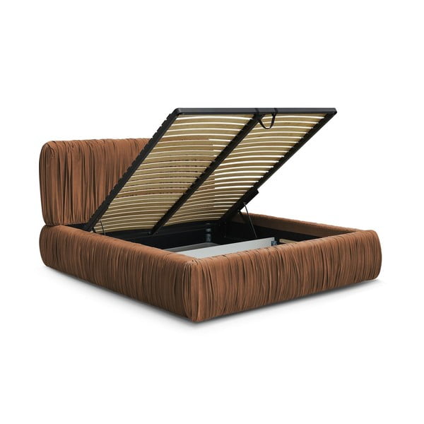 Оранжево тапицирано двойно легло с място за съхранение с включена подматрачна рамка 180x200 cm Blair – Bobochic Paris-image-3