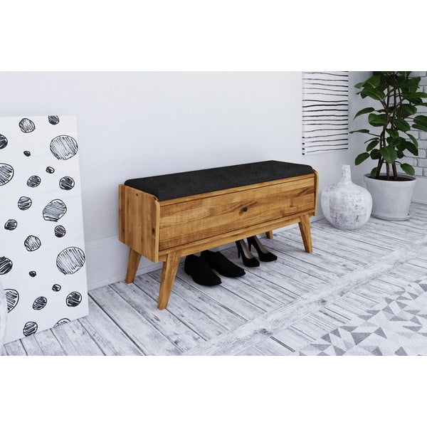 Пейка с място за съхранение от дъбова дървесина със сива седалка Retro - The Beds-image-1