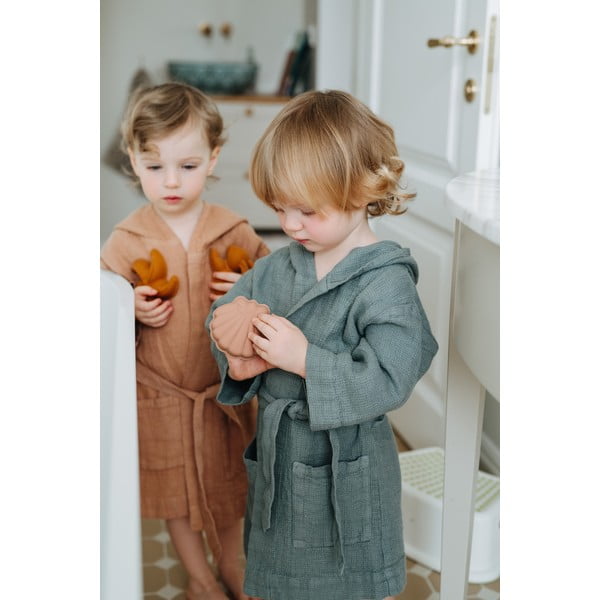 Детски син ленен халат Nature, размер 104 - 116 - Linen Tales-image-4