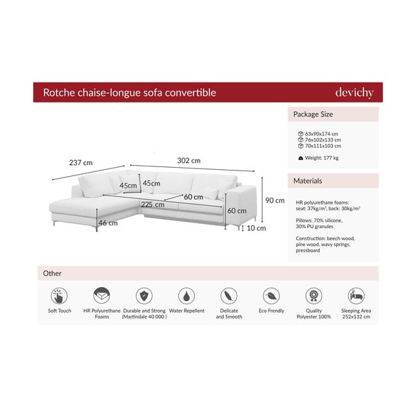 Тъмно сив разтегателен диван Devichy , ляв ъгъл Rothe - devichy-image-3