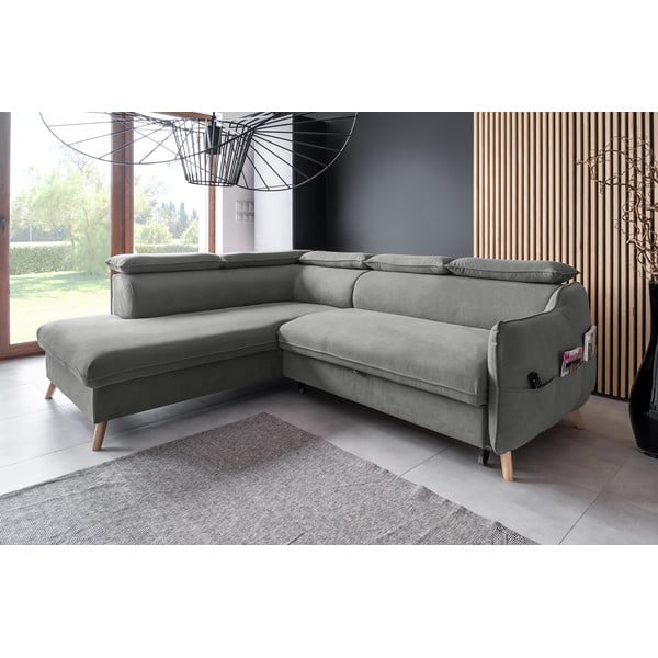 Ъглов разтегателен диван от светлосиво кадифе (ляв ъгъл) Sweet Harmony - Miuform-image-3