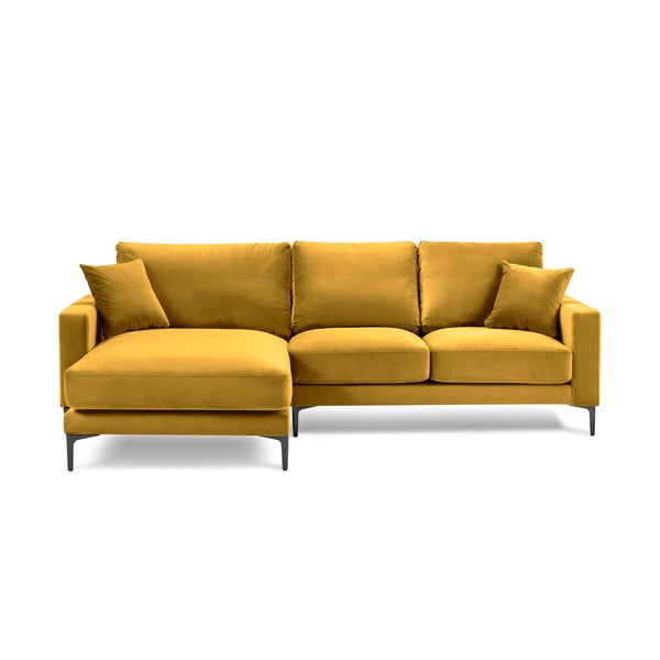 Ъглов диван от жълто кадифе , ляв ъгъл Harmony - Kooko Home