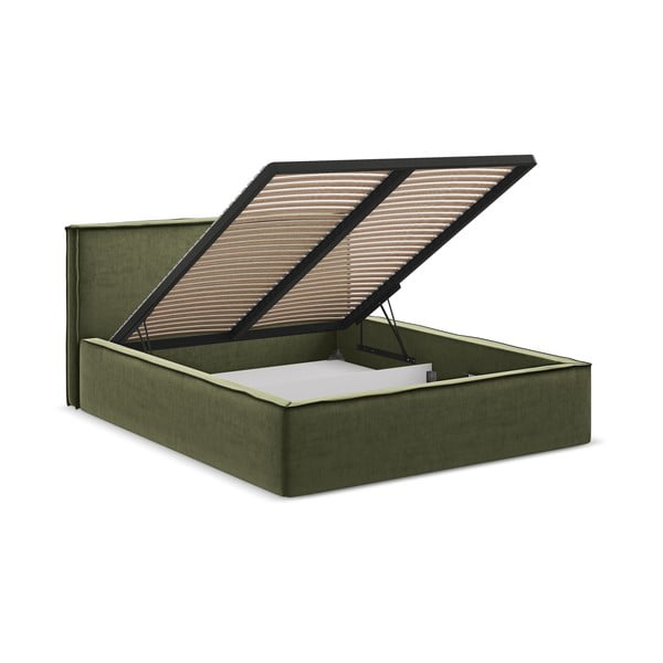 Зелено двойно тапицирано легло с място за съхранение и включена подматрачна рамка 160x200 cm Anani – Makamii-image-2