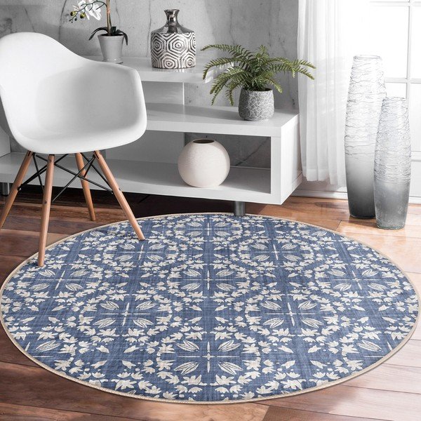 Син кръгъл килим подходящ за пране и за прахосмукачки роботи ø 100 cm Comfort – Mila Home-image-4