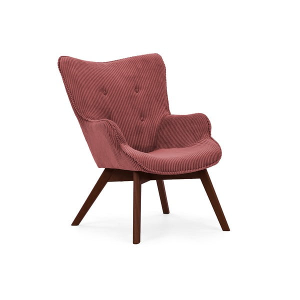 Червен  фотьойл с табуретка от рипсено кадифе Niko – Ropez-image-4