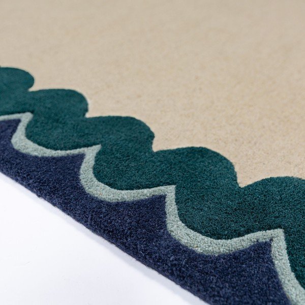 Ръчно изработена вълнена пътека в естествен цвят/тюркоазена 80x230 cm Wiggle Wool – Flair Rugs-image-3