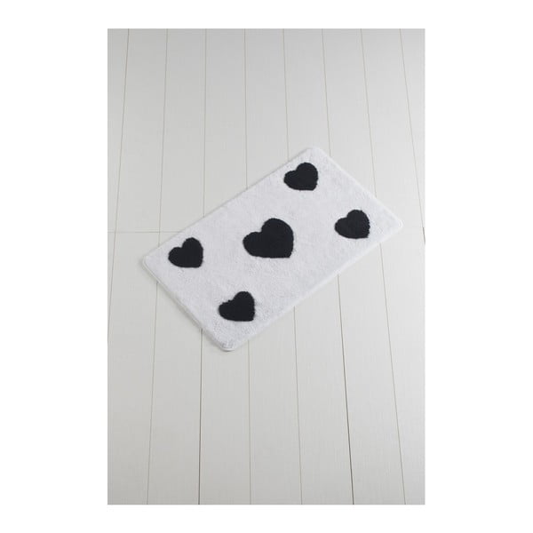 Черно-бял килим за баня Crasso Hearts, 100 x 60 cm - Foutastic
