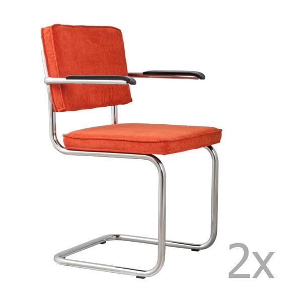 Комплект от 2 оранжеви стола с подлакътници Ridge Rib - Zuiver