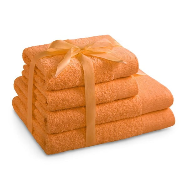 Оранжеви памучни хавлии и кърпи за баня в комплект 4 бр. от тери Amari – AmeliaHome