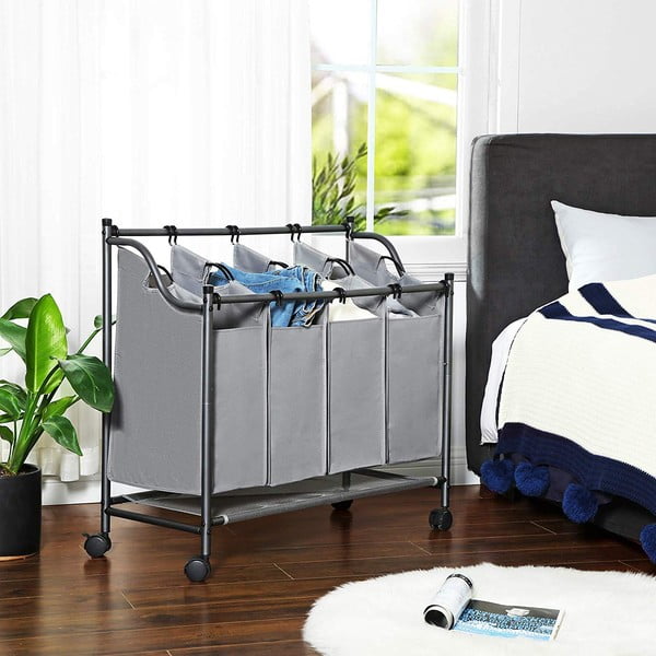 Сива кошница с колела и 4 сегмента за пране - Songmics-image-3