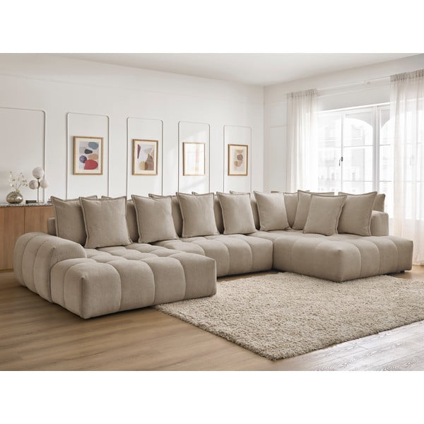 Кафяво-сив шенилов сгъваем/с място за съхранение ъглов диван (десен ъгъл/U форма) Everest – Bobochic Paris-image-1