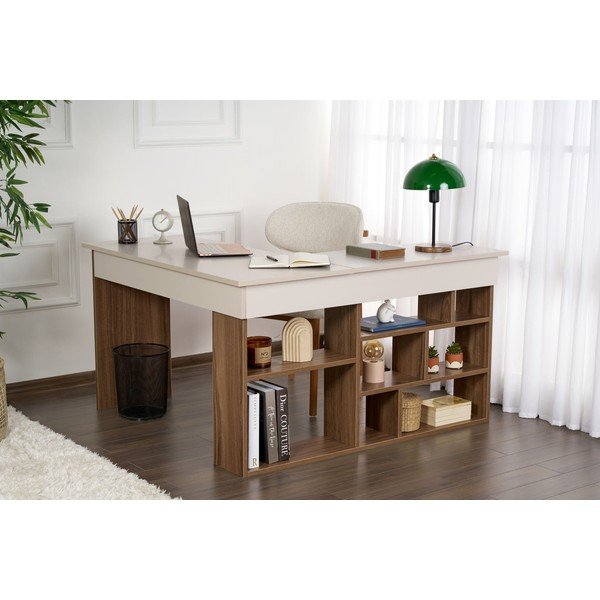 Работна маса от декор от орех 120x130 cm Vesper – Kalune Design-image-2