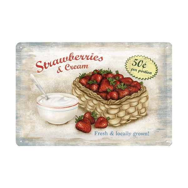 Retro plechová cedule Strawberries, 20x30 cm
