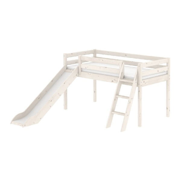 Бяло повдигнато детско легло с пързалка , 90 x 200 cm Classic - Flexa