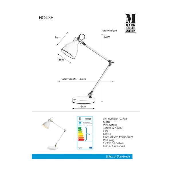 Бяла настолна лампа Таблица Бяла House - Markslöjd-image-2