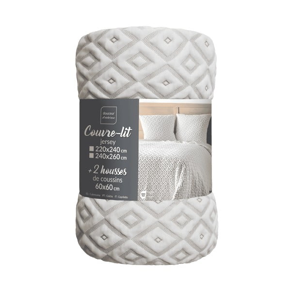 Бяло/бежово комплект шалте и калъфка за възглавница от джърси 240x260 cm Joana – douceur d'intérieur-image-2
