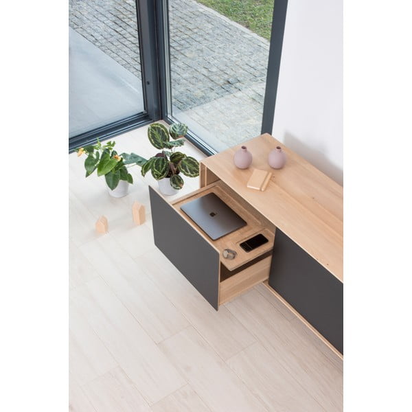 Черна/естествена маса за телевизор от масивен дъб 180x64 cm Fina – Gazzda-image-4