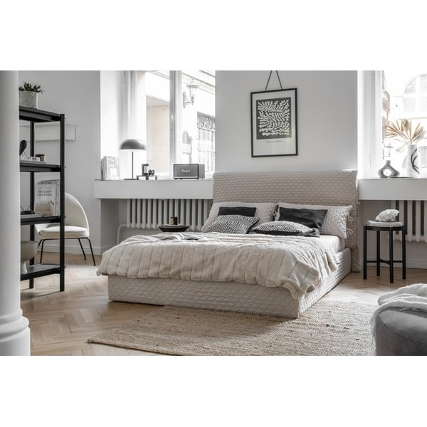 Бежово тапицирано двойно легло и решетка 140x200 cm Sleepy Luna - Miuform-image-1