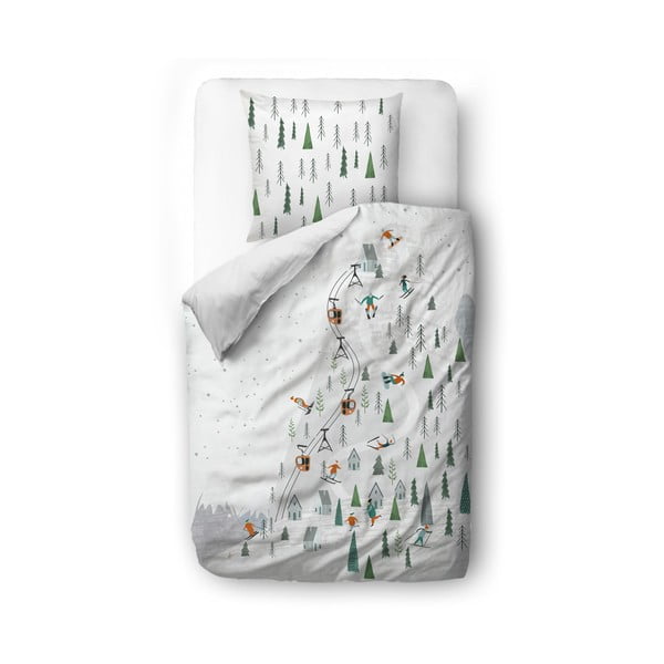 Бяло спално бельо за единично легло от памучен сатен 135x200 cm Ski Slope - Butter Kings