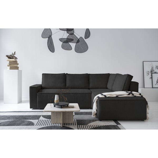 Антрацитен разтегателен ъглов диван от рипсено кадифе (десен ъгъл) Brave Dave – Miuform-image-1