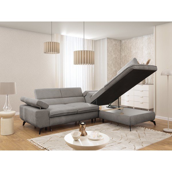 Светлосив шенилов ъглов диван (десен ъгъл/L форма) Marbeya  – Ropez-image-4