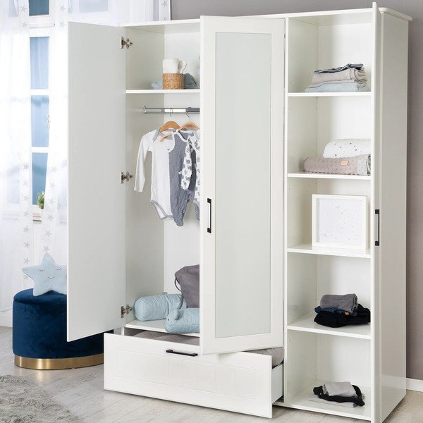 Бял детски гардероб с огледало 139x190 cm Sylt - Roba-image-1