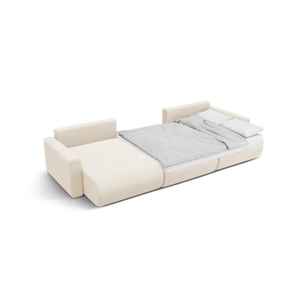 Бежов кадифен разтегателен ъглов диван с място за съхранение (U форма) Belfast – Cosmopolitan Design-image-4