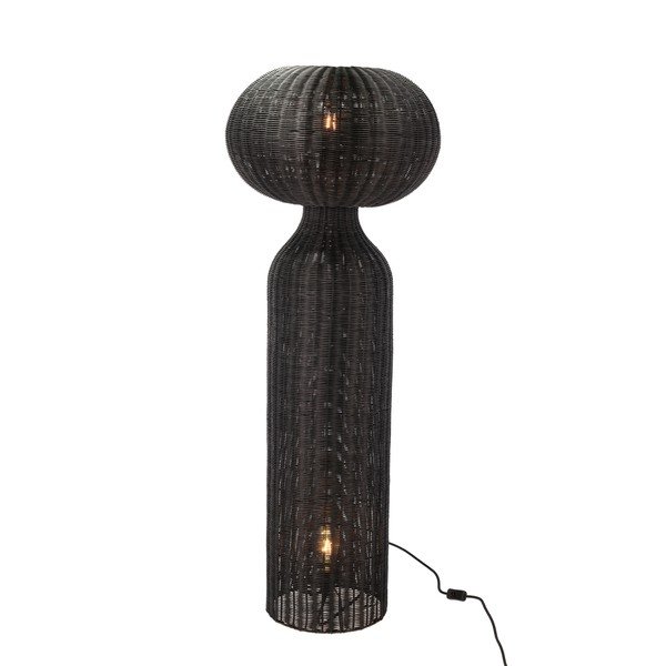 Черна подова лампа с ратанов абажур (височина 130 cm) Werna – Villa Collection-image-1