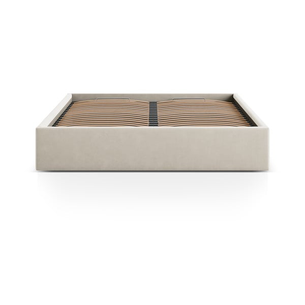 Бежово двойно легло 160x200 cm тапицирано с място за съхранение/без табла с включена подматрачна рамка Susan – Micadoni -image-2