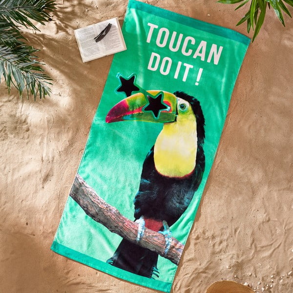 Зелена памучна плажна кърпа 76x160 cm Toucan Do It – Catherine Lansfield-image-1