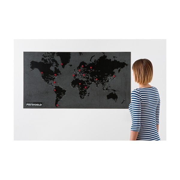 Černá nástěnná mapa světa Palomar Pin World, 126 x 68 cm-image-1