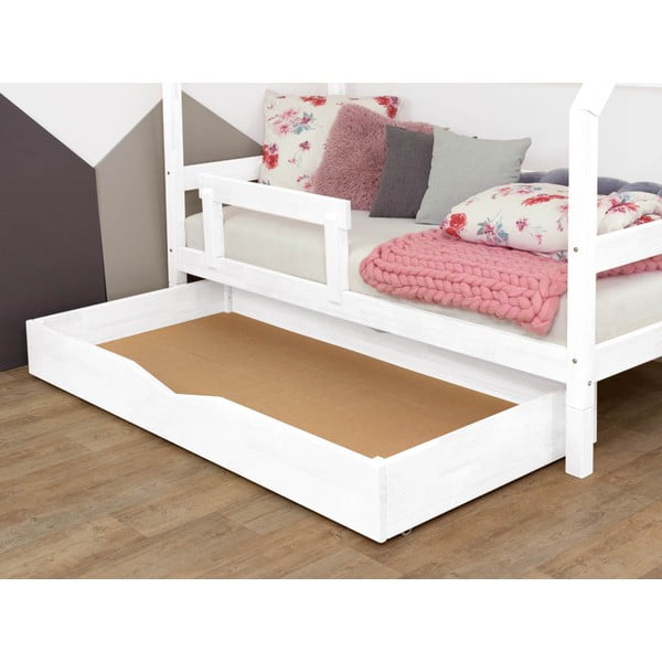 Бяло дървено чекмедже под леглото с решетка и пълно дъно Buddyn, 70 x 140 cm - Benlemi