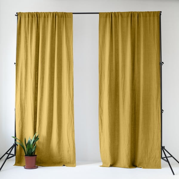 Жълто ленено перде 140x300 cm Lemon Curry – Linen Tales