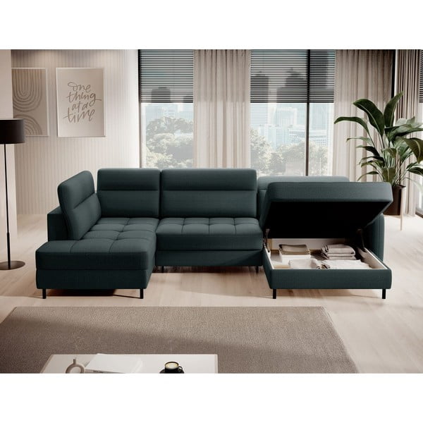 Зелен кадифен разтегателен ъглов диван с място за съхранение (ляв ъгъл U форма) Berrto – ELTAP-image-3