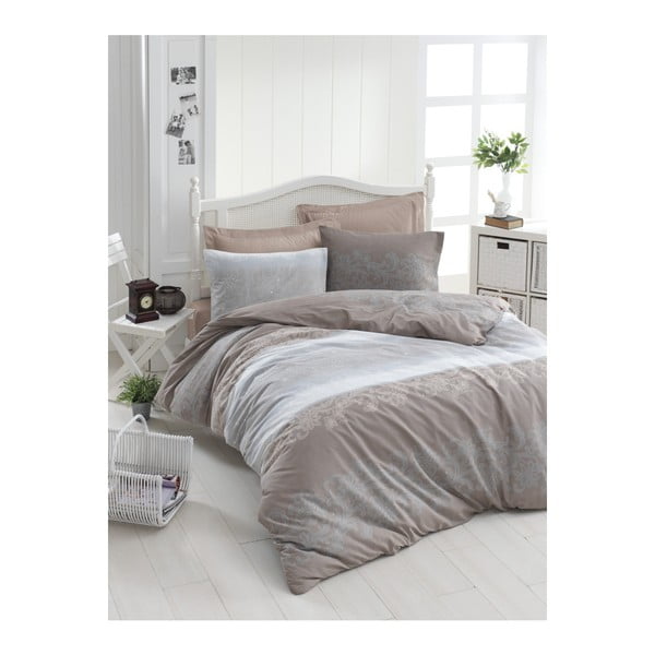 Спално бельо с чаршаф за двойно легло от памук Ranforce Silvia Brown, 200 x 220 cm - Mijolnir