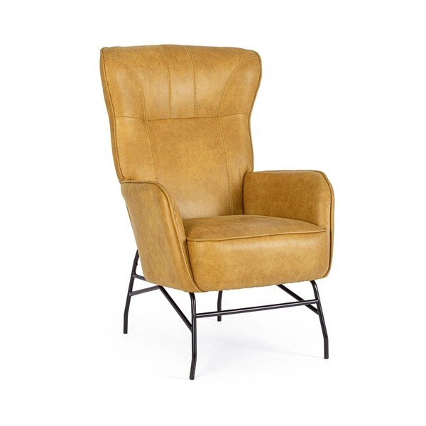 Кресло от изкуствена кожа в цвят горчица Nasira – Bizzotto
