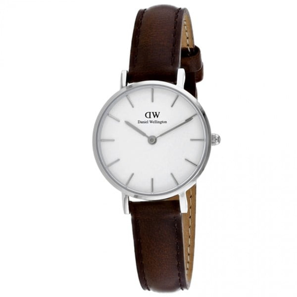 Дамски часовник с кожена каишка и бял циферблат със сребристи детайли Petite Bristol, ⌀ 28 mm - Daniel Wellington