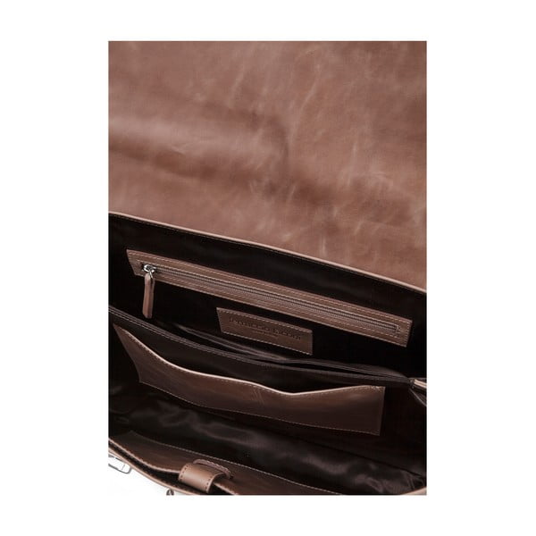 Кафяво мъжко куфарче от телешка кожа в цвят коняк - Ferruccio Laconi-image-3