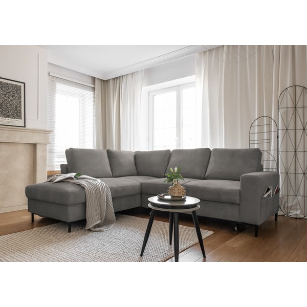 Сив разтегателен ъглов диван от рипсено кадифе (ляв ъгъл) Lofty Lilly – Miuform-image-4